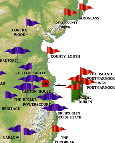 eastern Ireland Golf Course Map